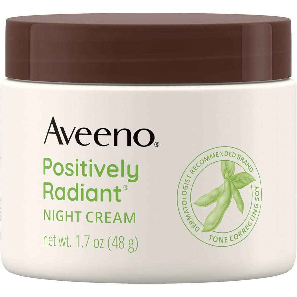 Aveeno Positively Radiant Intensive Night Cream front view jar for hyperpigmentation treatment