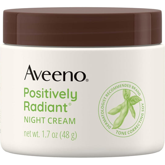 Aveeno Positively Radiant Intensive Night Cream front view jar for hyperpigmentation treatment