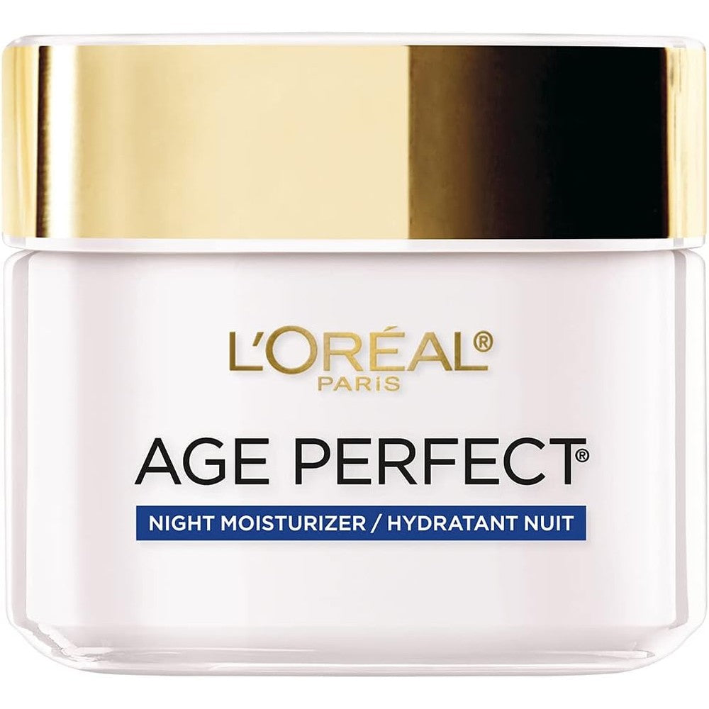 L'Oreal Paris Age Perfect Collagen Expert Night Moisturizer front view jar with gold lid