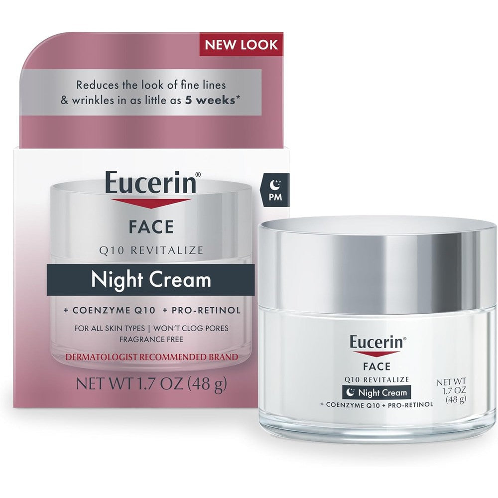 Eucerin Q10 Anti-Wrinkle Night Cream front view of the 1.7 ounce jar on a clean white background