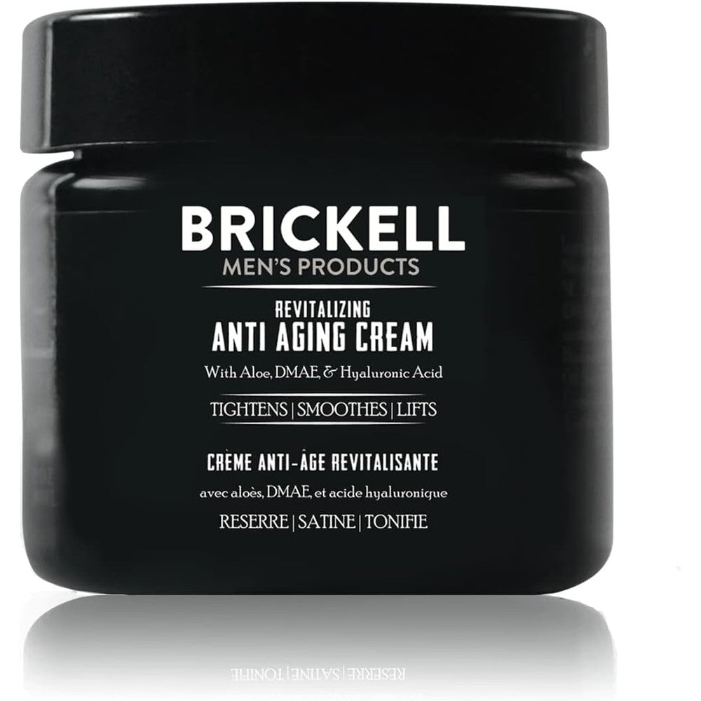 Brickell Men's Products Revitalizing Anti Aging Face Cream front view of the two ounce jar
