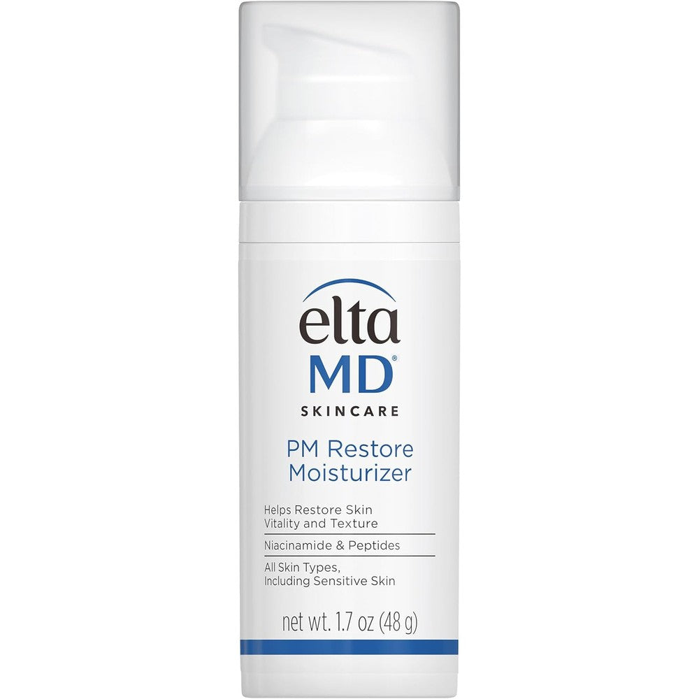 EltaMD PM Restore Face Moisturizer front view of the packaging bottle for advanced overnight hydration.