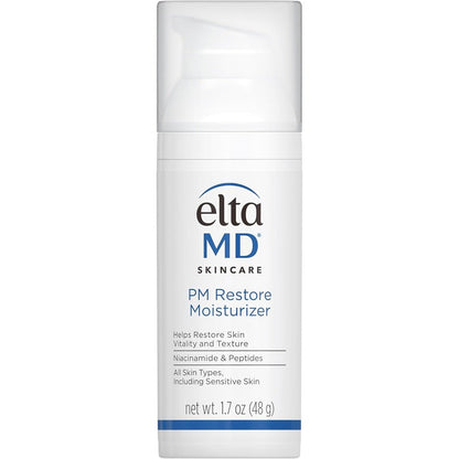 EltaMD PM Restore Face Moisturizer front view of the packaging bottle for advanced overnight hydration.
