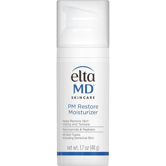 EltaMD PM Restore Face Moisturizer front view of the packaging bottle for advanced overnight hydration.