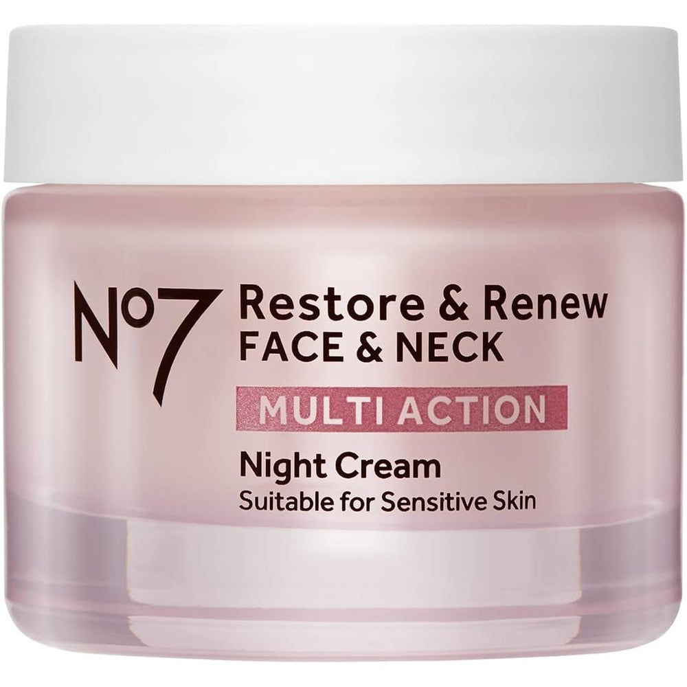 No7 Restore And Renew Multi Action Face And Neck Night Cream front jar view