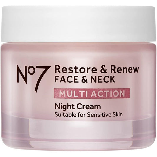 No7 Restore And Renew Multi Action Face And Neck Night Cream front jar view