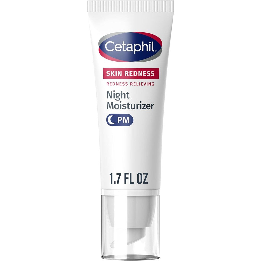 Cetaphil Redness Relieving Night Moisturizer front view bottle on plain background