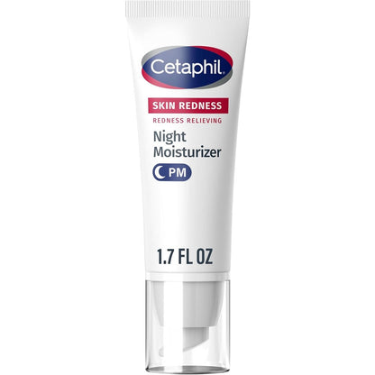 Cetaphil Redness Relieving Night Moisturizer front view bottle on plain background