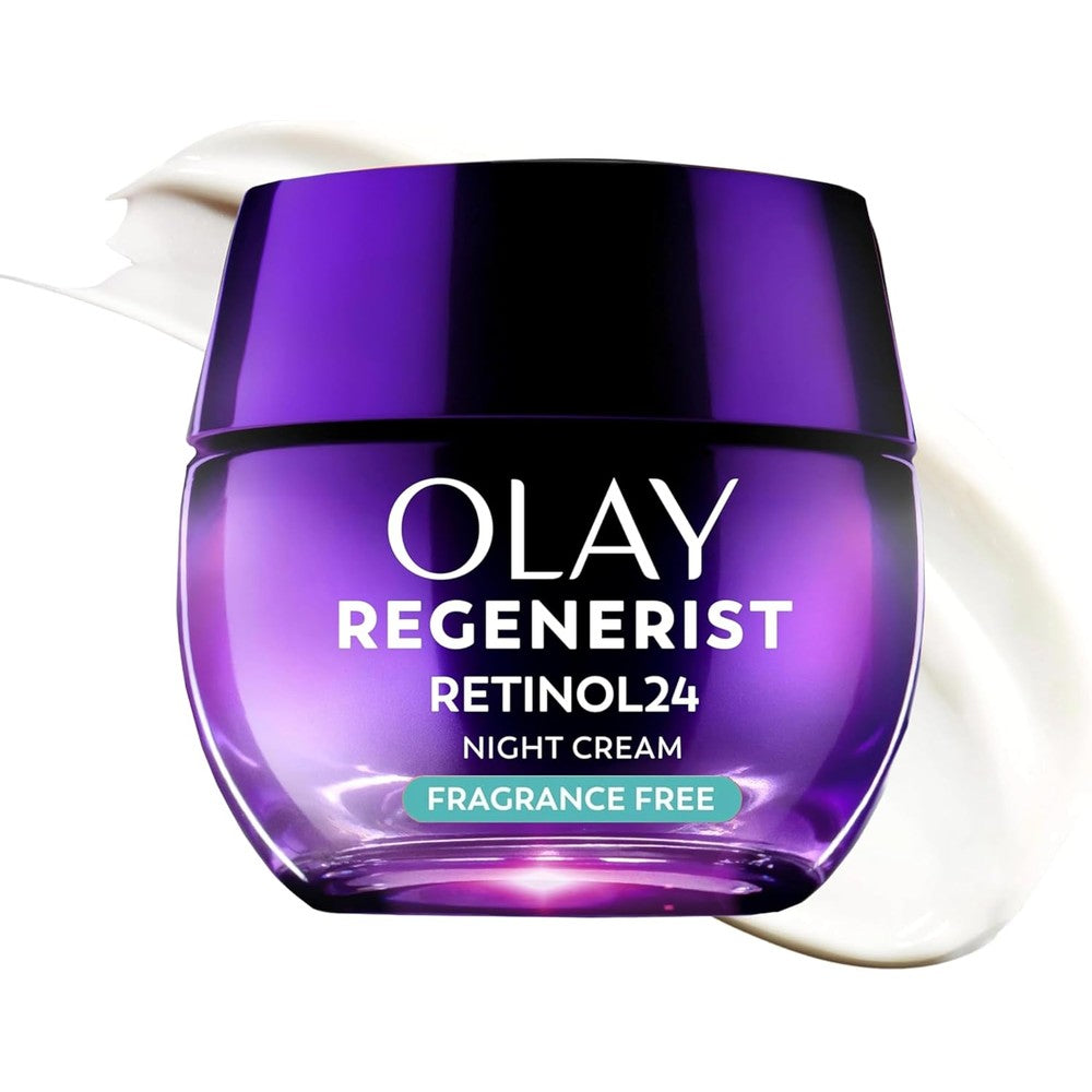 Olay Regenerist Retinol 24 Night Cream 1.7 Ounce front view purple jar packaging