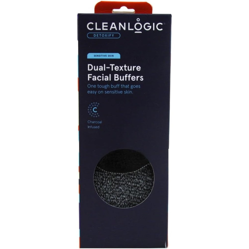 Cleanlogic Detoxify Dual Texture Facial Buffers Charcoal Infused Exfoliating Skin Care Tools Pack Of Two - Image 1