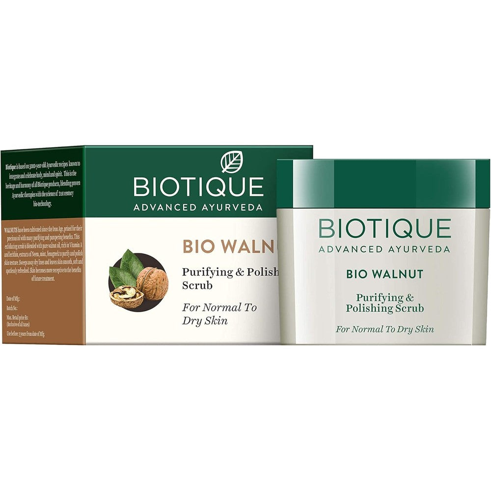 Biotique Walnut Skin Polisher 50 gram pack of 2 front view exfoliating face scrub for normal to dry skin