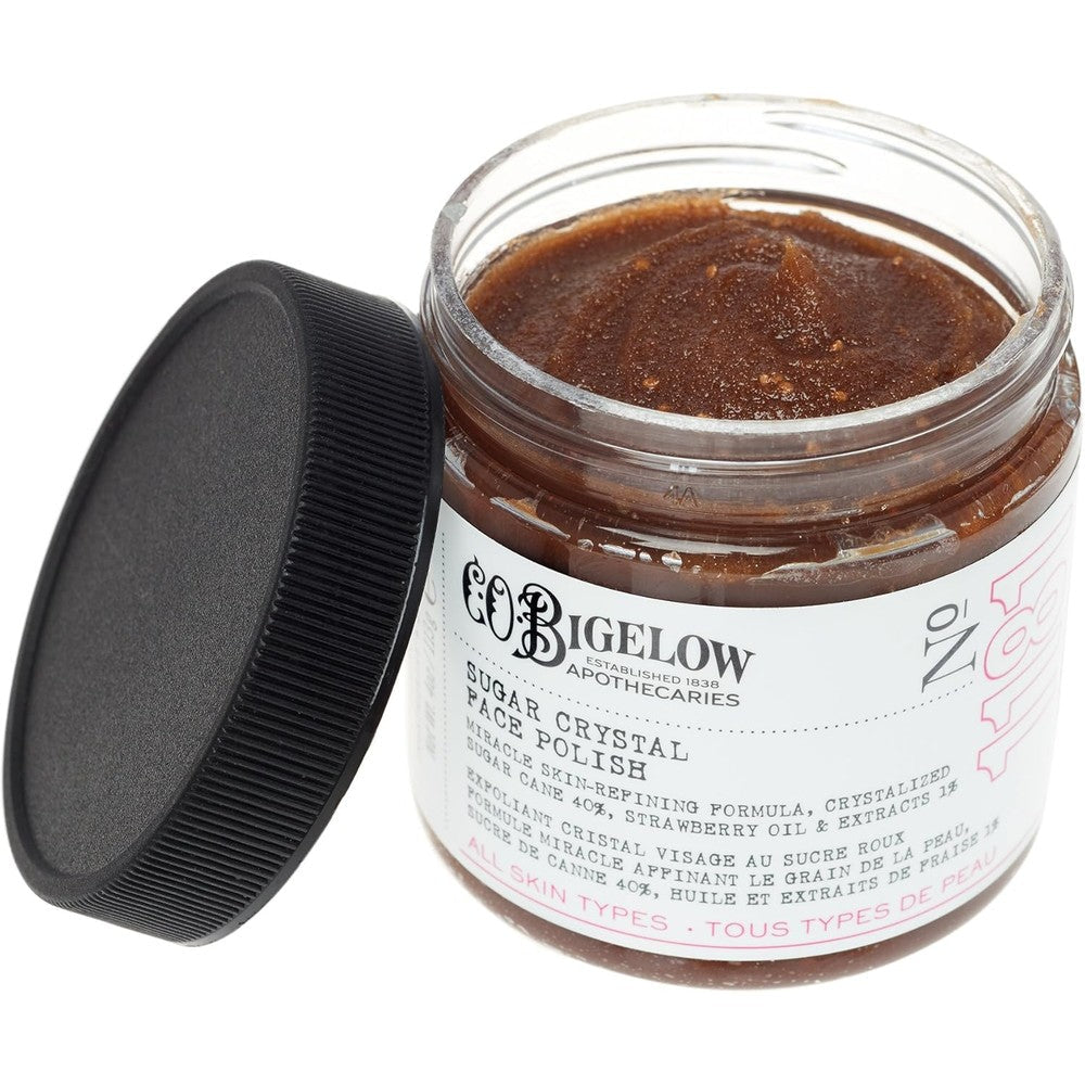 C.O. Bigelow Sugar Crystal Face Polish front view packaging showcasing the authentic USA imported exfoliating facial scrub container.