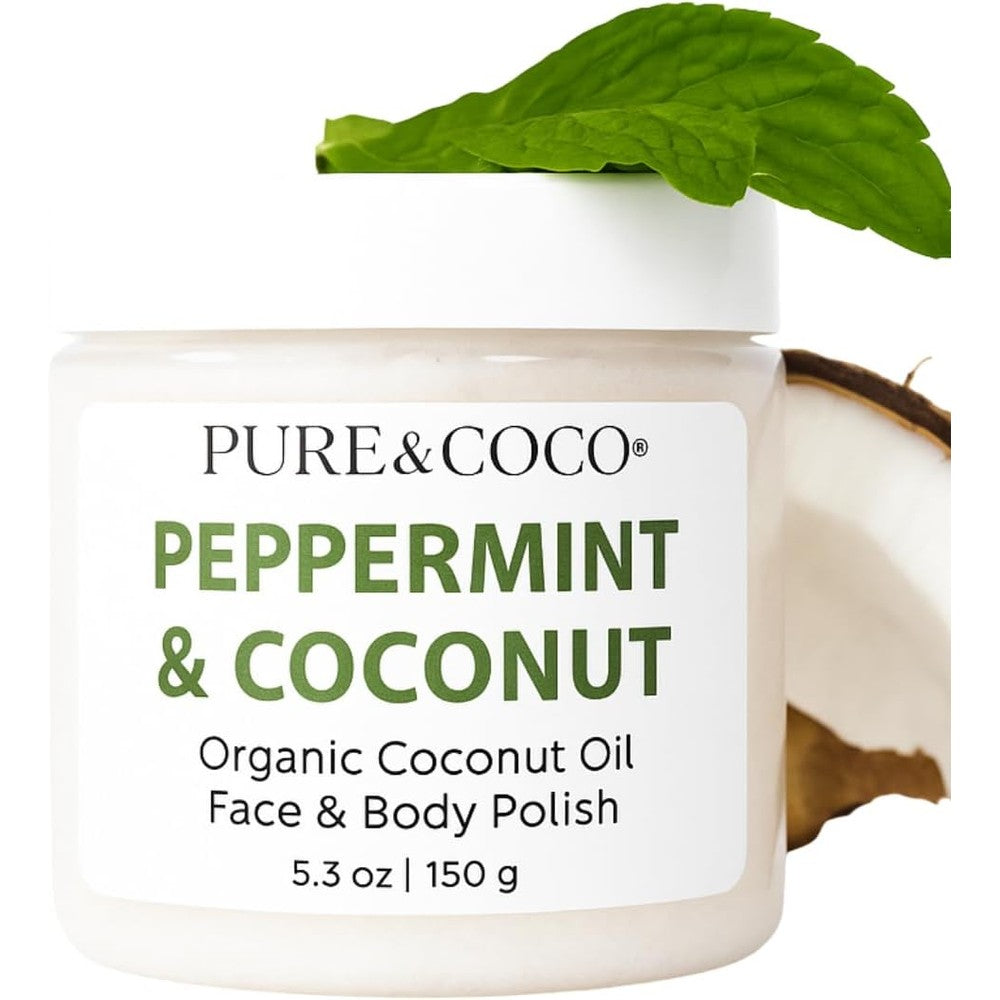 Pure & Coco Peppermint & Coconut organic face and body polish container front view