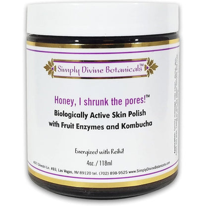 Simply Divine Botanicals Honey I Shrunk The Pores skin polish 4 Ounce front view jar.