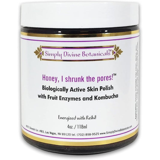 Simply Divine Botanicals Honey I Shrunk The Pores skin polish 4 Ounce front view jar.