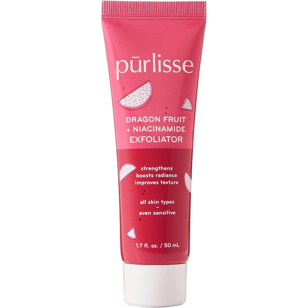 Purlisse Dragonfruit and Niacinamide Exfoliator pink tube front view