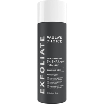 Paula's Choice Skin Perfecting Two Percent BHA Liquid Exfoliant front view bottle for pore minimizing