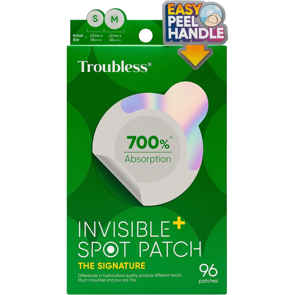 Troubless Invisible Pimple Spot Patch front packaging view of the 96 count box for acne treatment