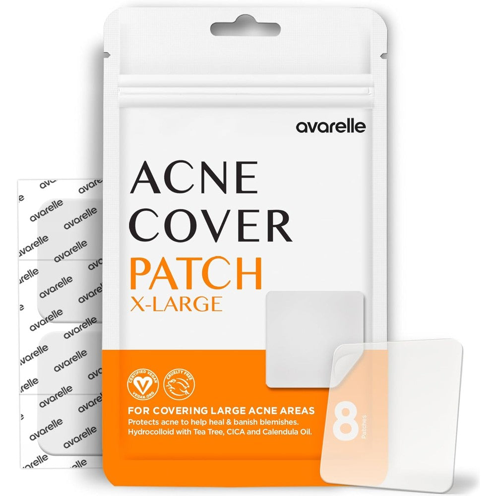 AVARELLE Acne Patches XL front packaging view showcasing large hydrocolloid sheets