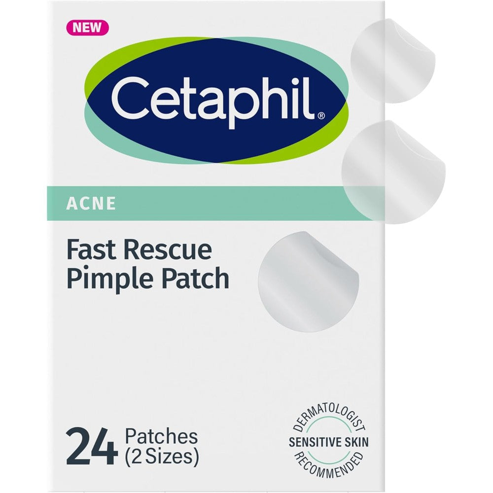 Cetaphil Fast Rescue Acne Pimple Patches front view packaging showcasing twenty four count size