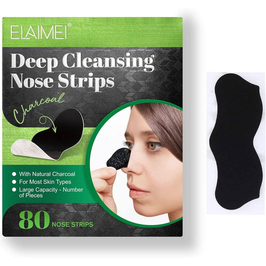 ELAIMEI Natural Charcoal Blackhead Remover Pore Strips front packaging view showing the green top and eighty pieces label