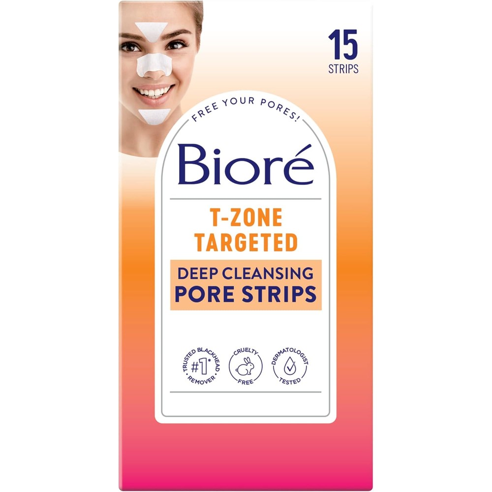 Bioré T Zone Blackhead Remover Strips packaging showing front view for pore cleansing