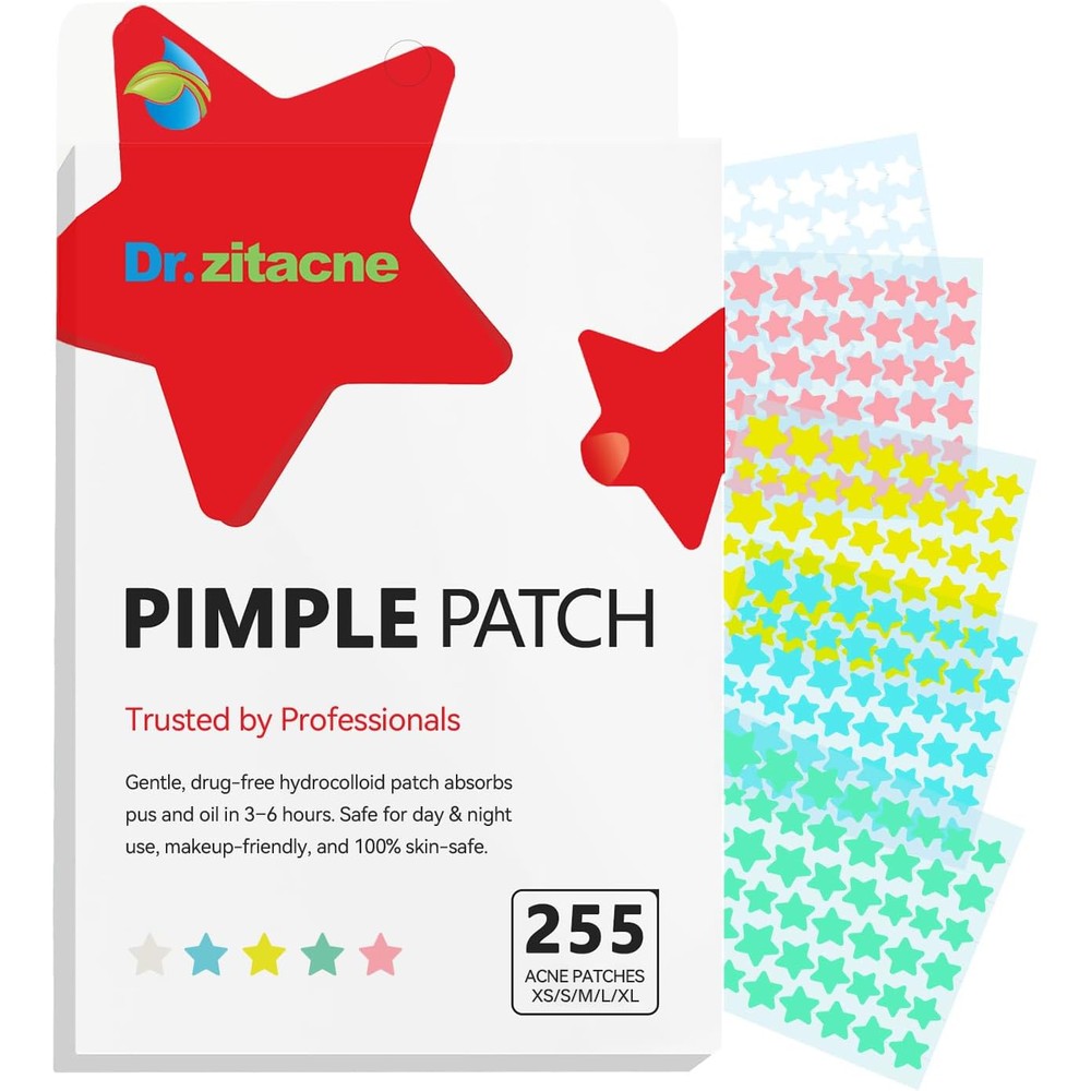 Dr. Zitacne Star Hydrocolloid Acne Patches front view showing colorful star sheets