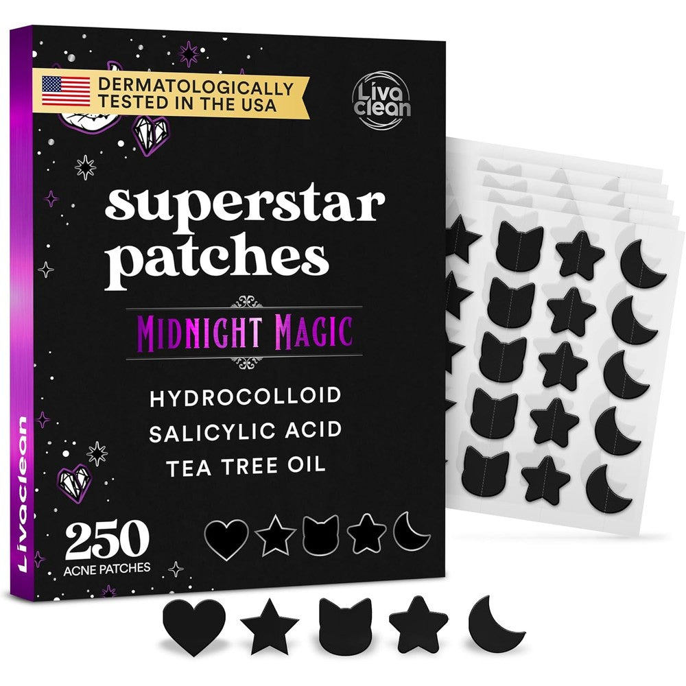 LivaClean 250 black star pimple patches and cute zit stickers