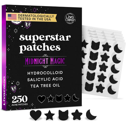 LivaClean 250 black star pimple patches and cute zit stickers