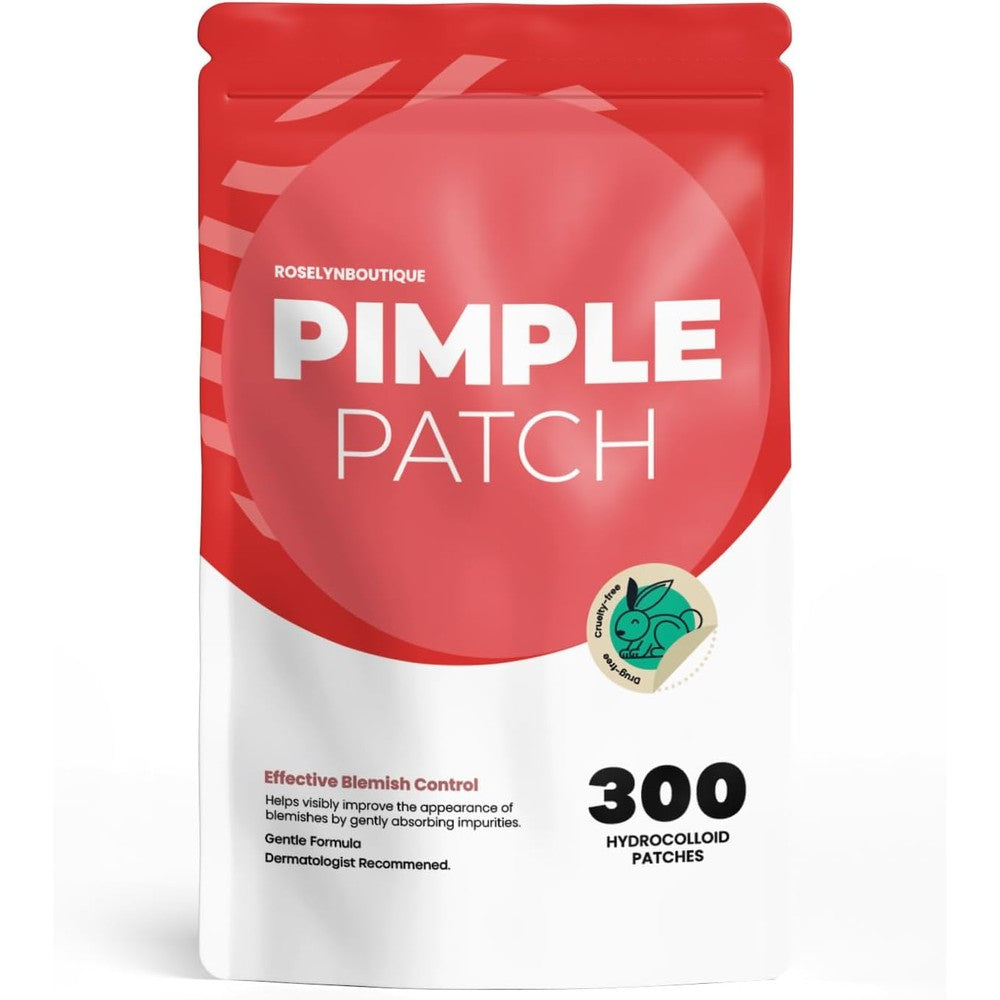 Roselynboutique pimple patches packaging front view showcasing three hundred count acne stickers