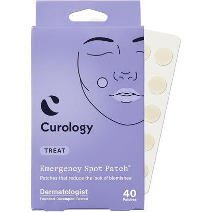 Curology Emergency Spot Pimple Patches 40 Count front view packaging showcasing hydrocolloid acne sheets