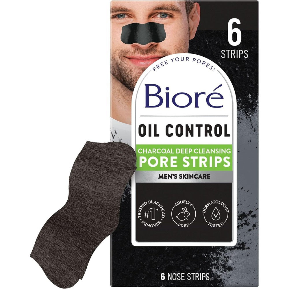 Bioré Charcoal Deep Cleansing Pore Strips for Men front view packaging for blackhead removal