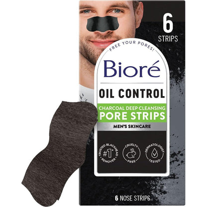 Bioré Charcoal Deep Cleansing Pore Strips for Men front view packaging for blackhead removal