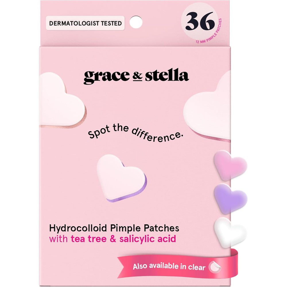 Grace & Stella heart hydrocolloid pimple patches front packaging view.