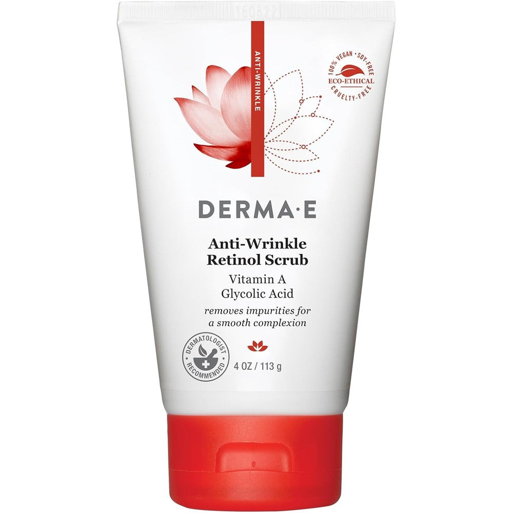 Derma E Anti-Wrinkle Scrub 4 Ounce packaging front view for anti-aging skin care