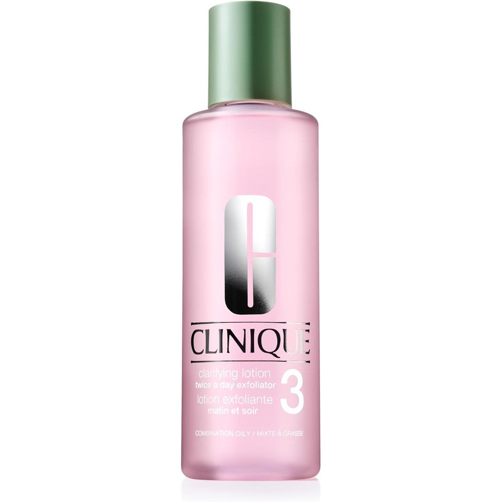 Clinique Clarifying Lotion 3 purple bottle front view liquid face exfoliator for combination oily skin