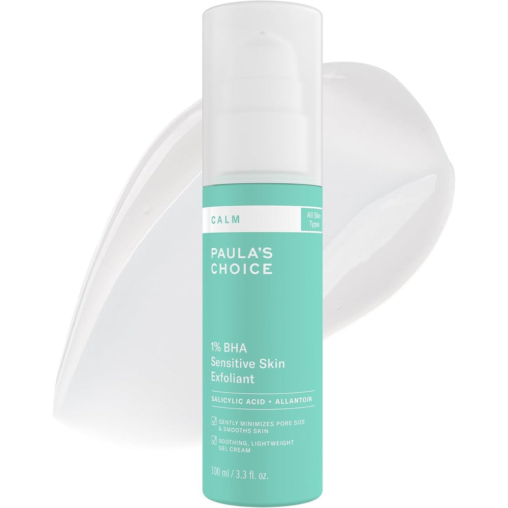 Paula's Choice Calm 1 Percent BHA Sensitive Skin Liquid Exfoliant front view of light blue bottle