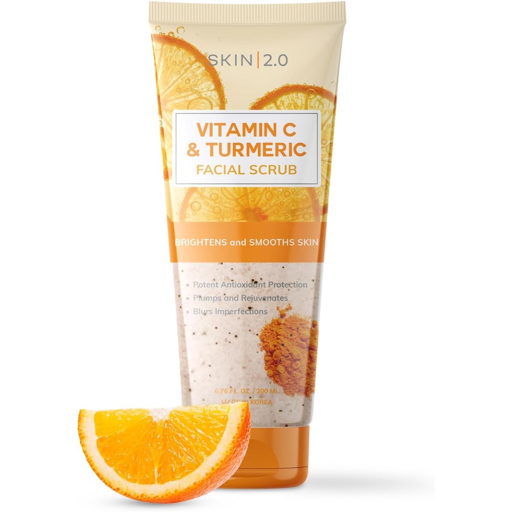 Skin 2.0 Vitamin C And Turmeric Face Scrub front view packaging for brightening skincare routine