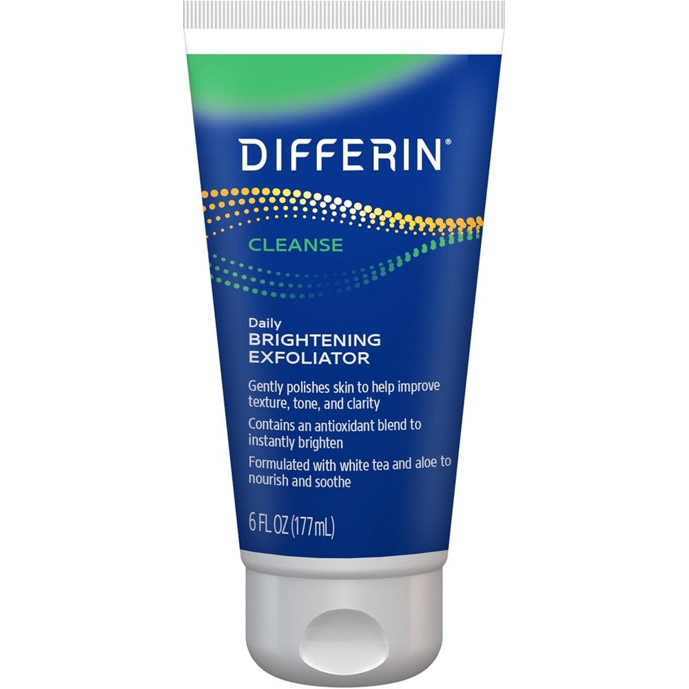 Differin Daily Brightening Exfoliator Face Scrub front view tube for acne prone skin