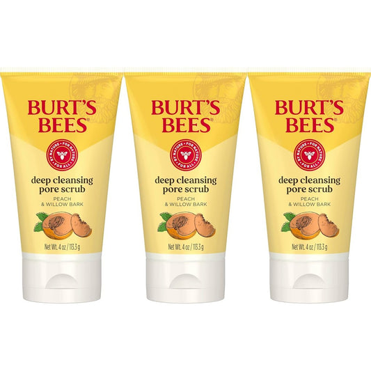 Burt's Bees Peach and Willow Bark Deep Pore Scrub front view pack of three