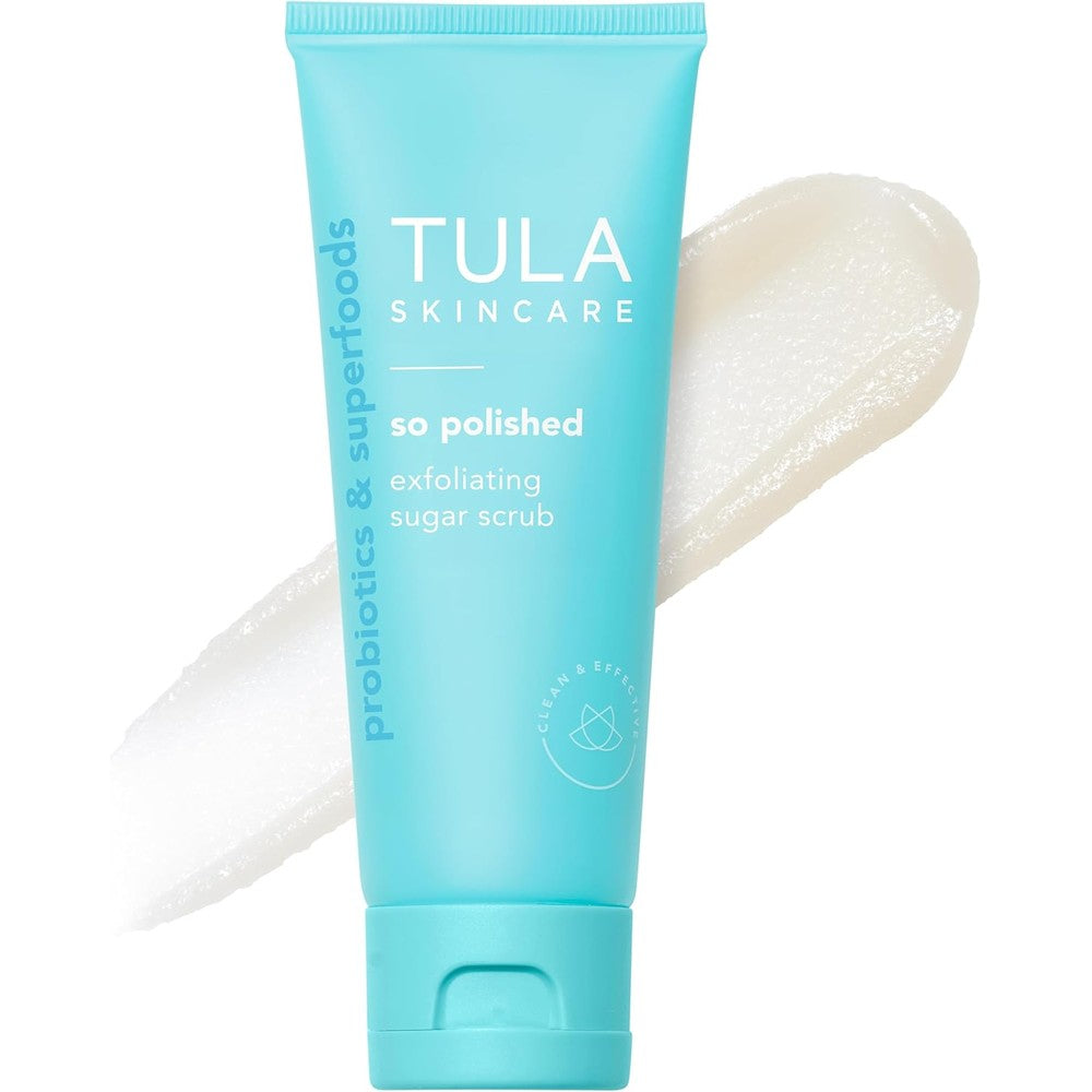 Tula Skincare So Polished Exfoliating Sugar Scrub front packaging view for face gentle exfoliation