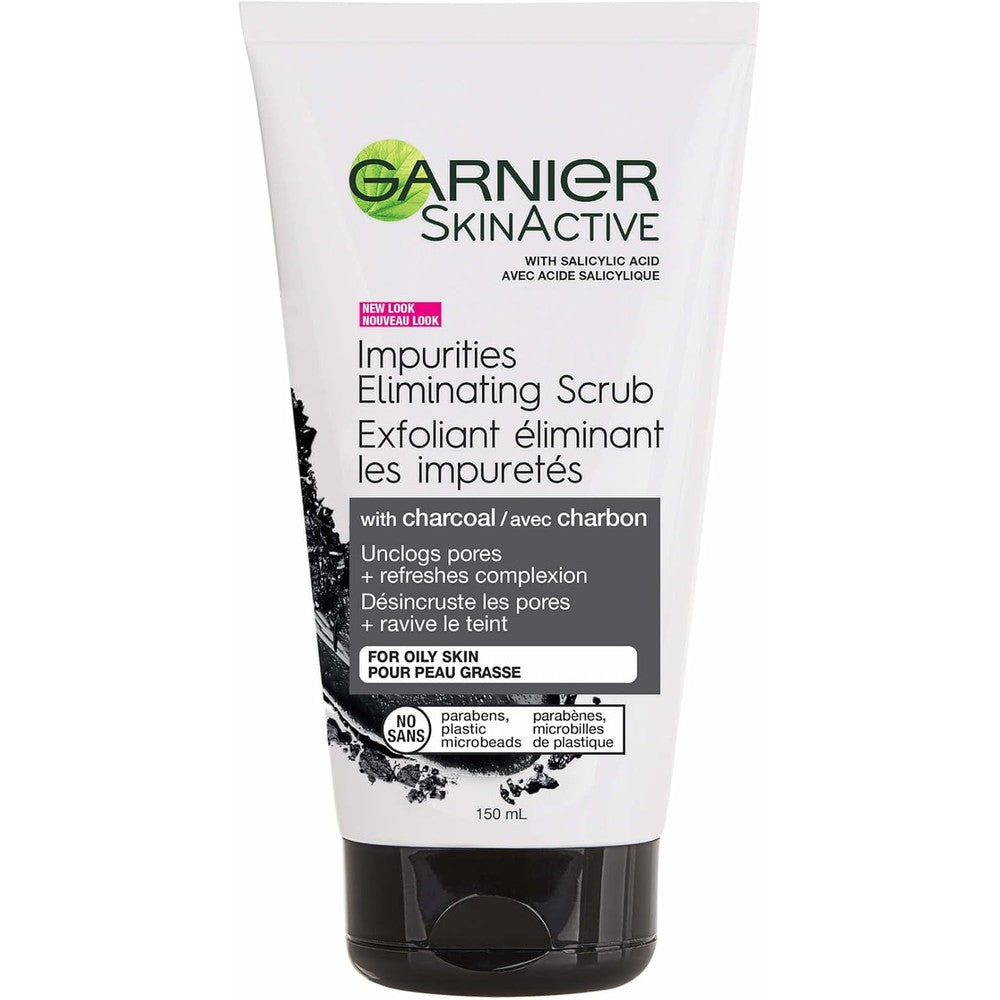 Garnier SkinActive Charcoal Blackhead Eliminating Scrub front view container