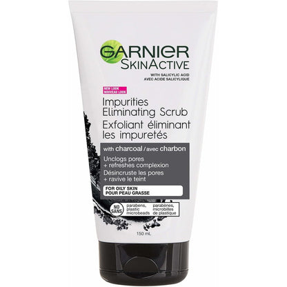 Garnier SkinActive Charcoal Blackhead Eliminating Scrub front view container