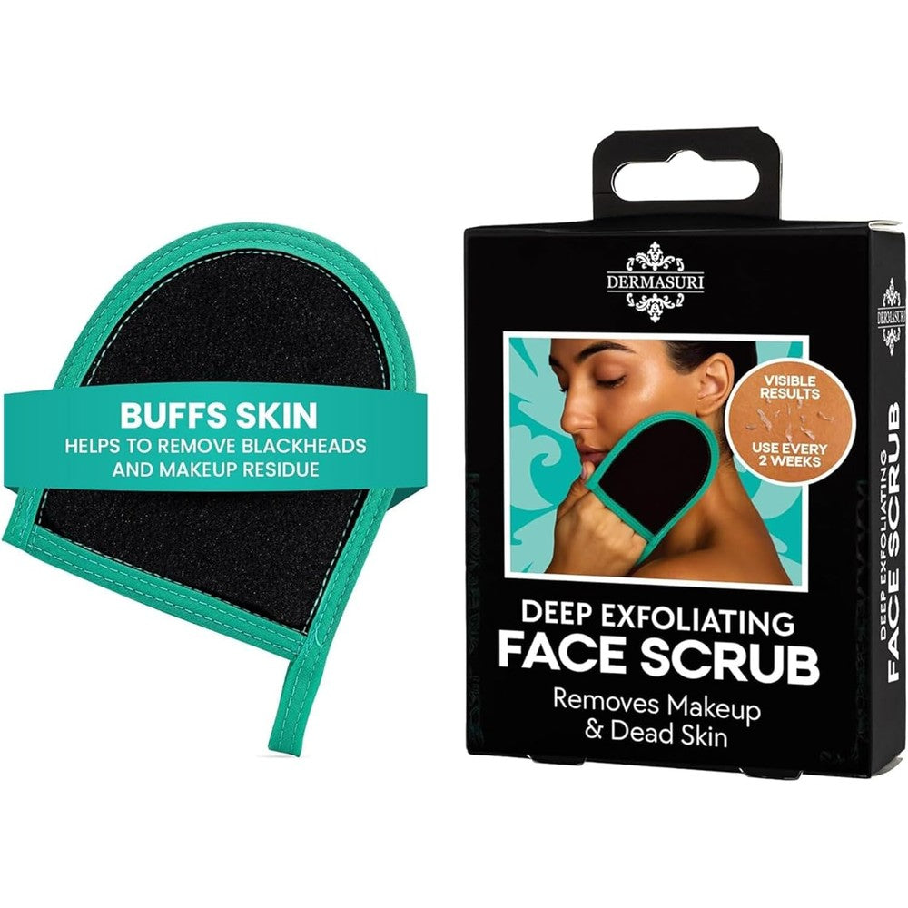 Dermasuri Deep Exfoliating Face Mitt front view packaging showing the authentic Korean inspired beauty tool.