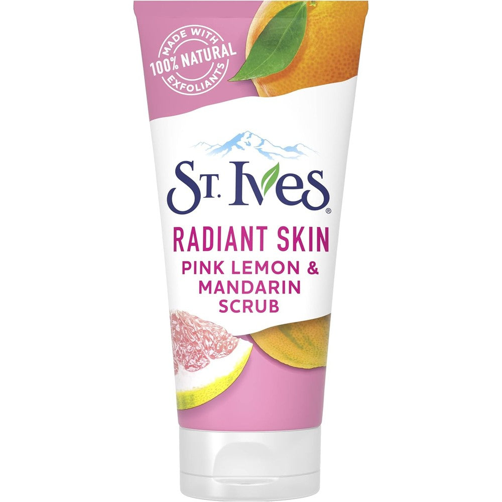St. Ives Radiant Skin Pink Lemon and Mandarin Orange Face Scrub front view packaging.