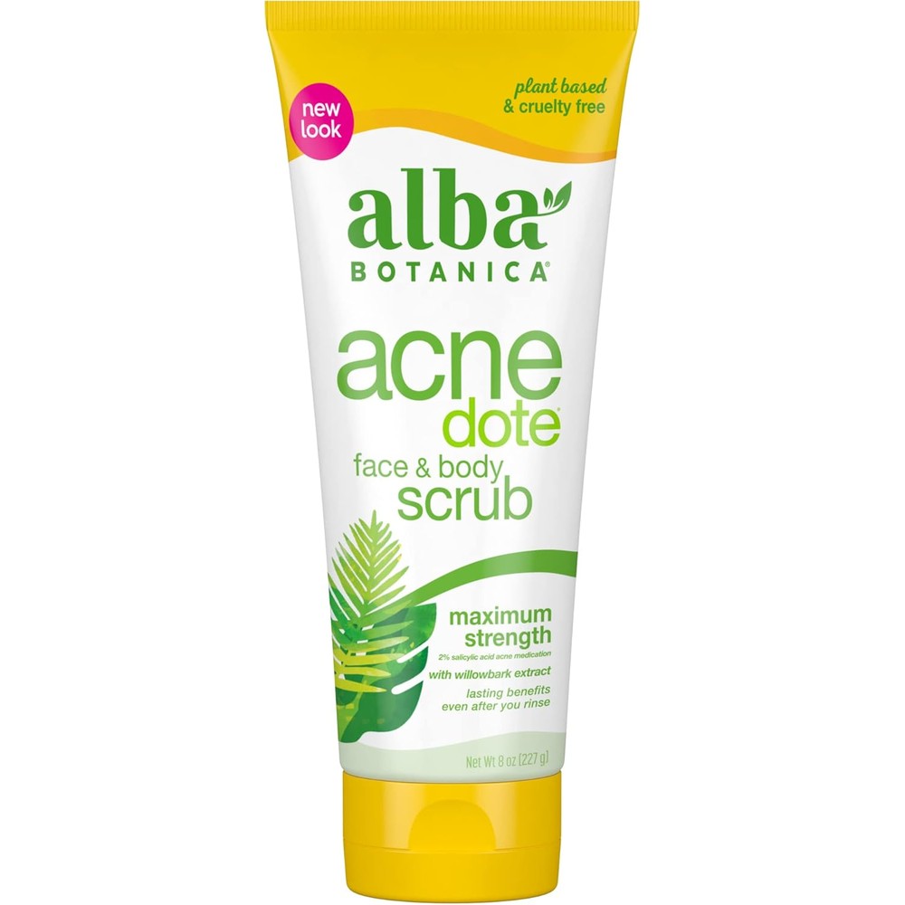 Alba Botanica Acnedote Maximum Strength Face and Body Scrub front view package.