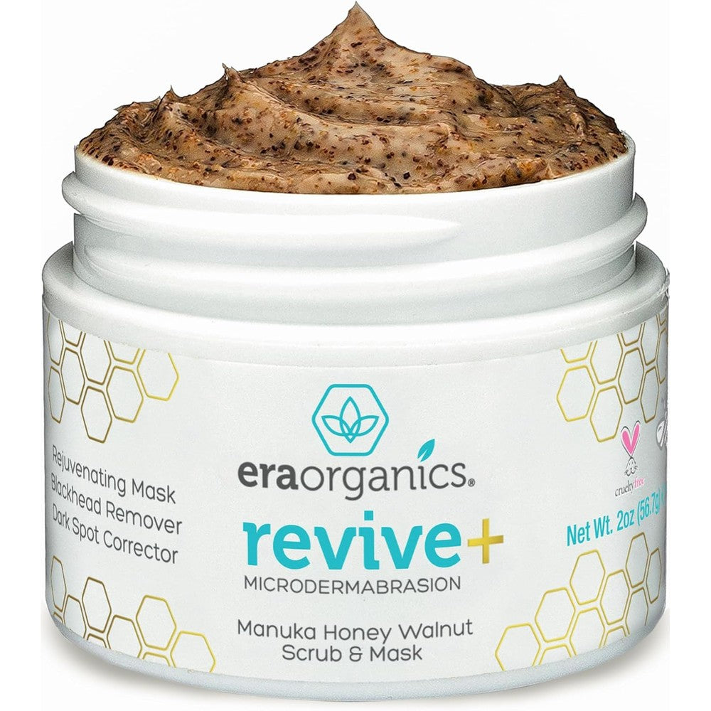 Era Organics Manuka Honey Microdermabrasion Face Scrub front view jar on white background