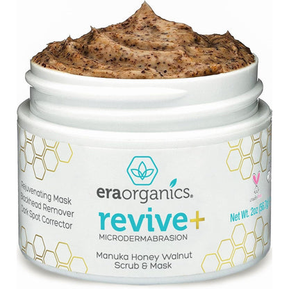 Era Organics Manuka Honey Microdermabrasion Face Scrub front view jar on white background