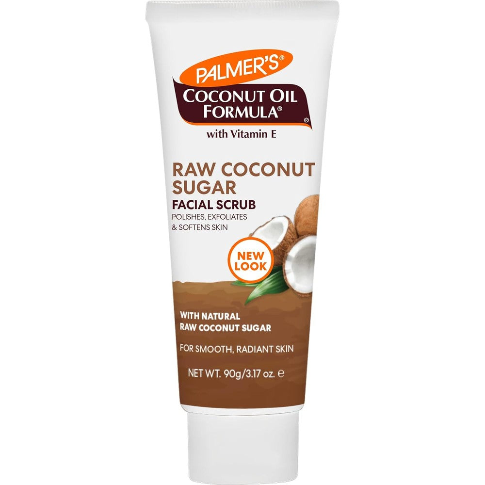 Palmer's Coconut Oil Formula Raw Coconut Sugar Facial Scrub 90 Grams tube front view for glowing skin
