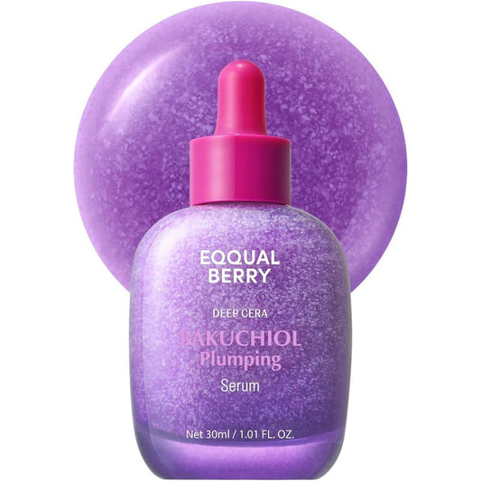 EQQUALBERRY Bakuchiol Plumping Face Serum front view bottle for anti aging skincare